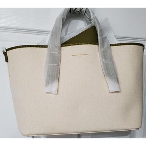 Charles & Keith Canvas & Leather Tote-Purse with pouch